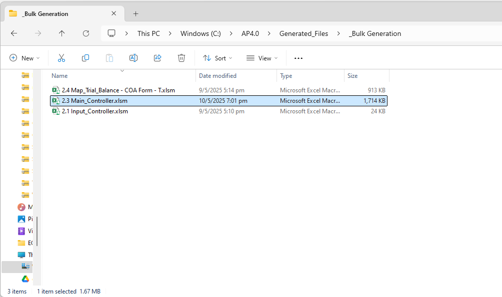 AP4.0 Locating the Main Controller Excel File when Generating Audit Files with Revised Materiality
